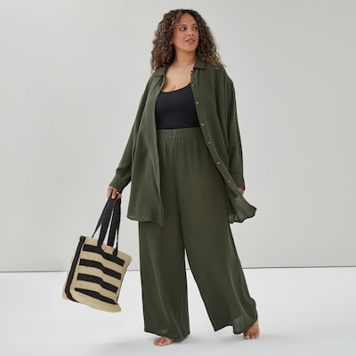 Cache-maillot de bain boutonné en gaze Femmes+ - Vert Militaire