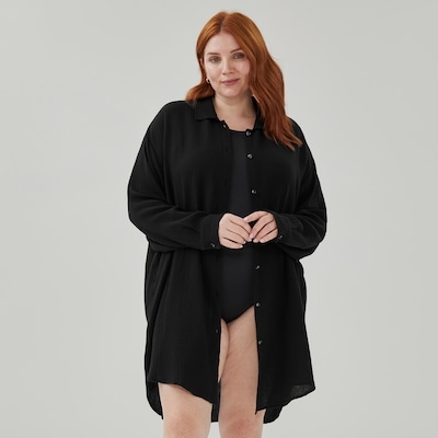 Cache-maillot de bain boutonné en gaze Femmes+ - Noir