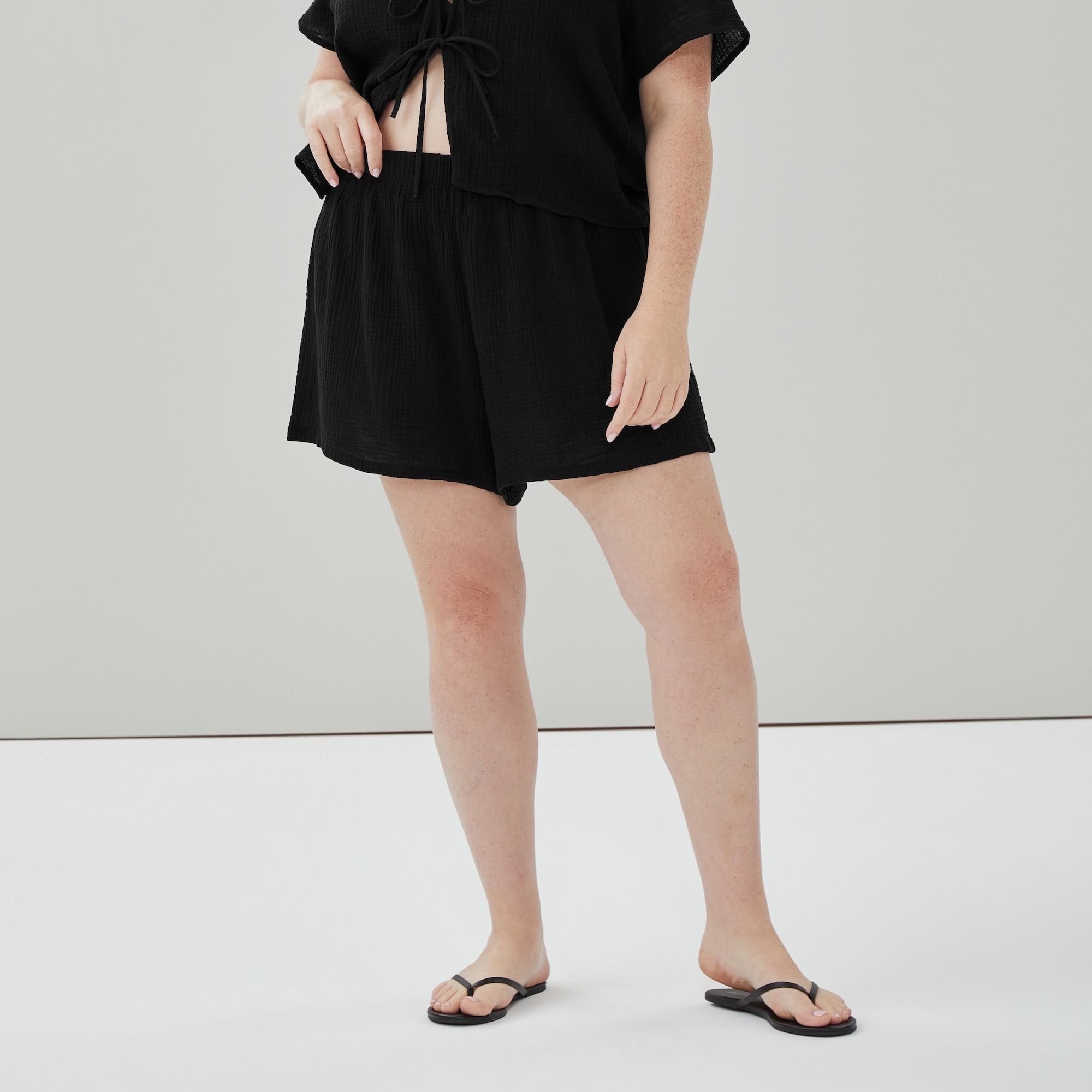 Women+ Gauze Short Cover-Up in Black from Joe Fresh