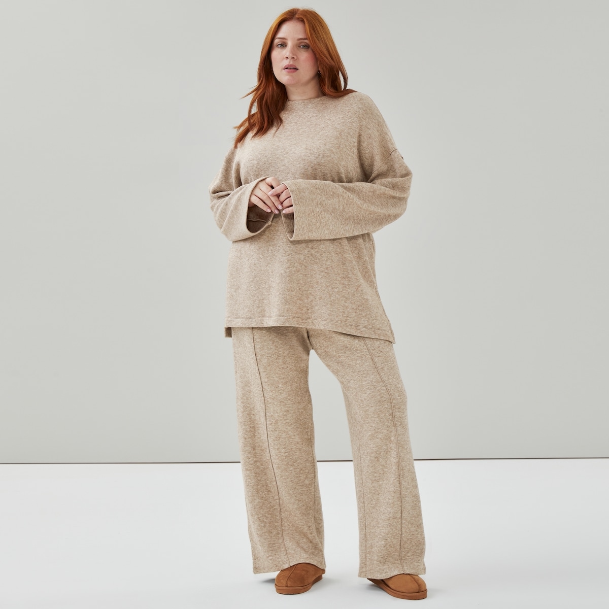 Haut manches longues col chemine Femmes+ - Mlange De Brun Fonc