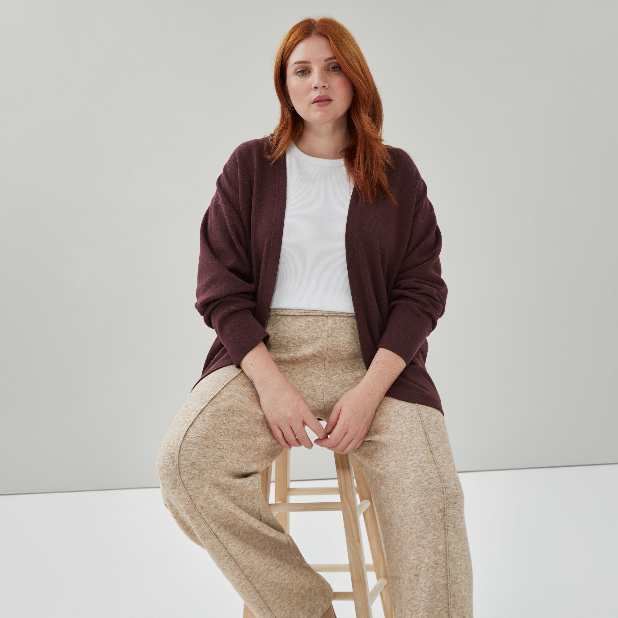 Women+ Relaxed Cardigan in Plum from Joe Fresh