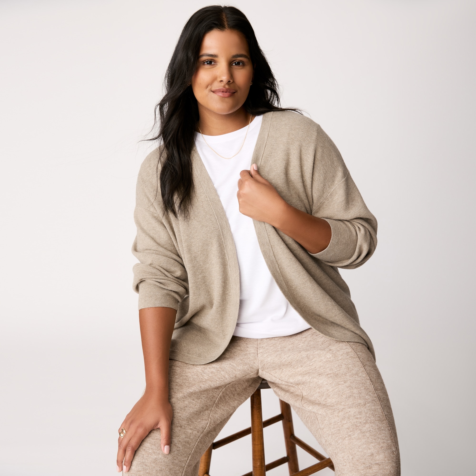 Women+ Relaxed Cardigan in Light Brown Mix from Joe Fresh