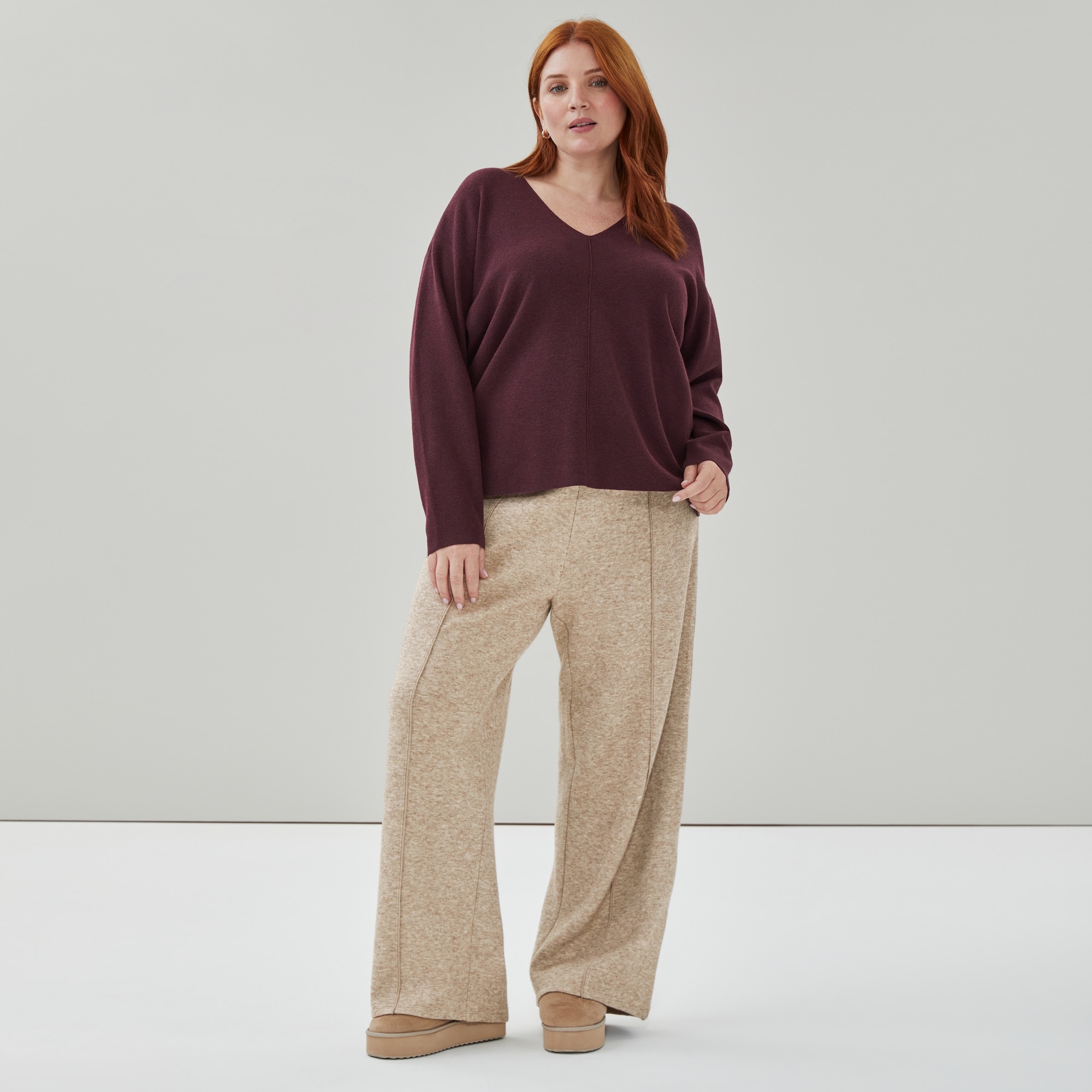 Women+ V-Neck Sweater in Plum from Joe Fresh