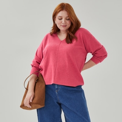 Chandail à col en V Femmes+ - Rose