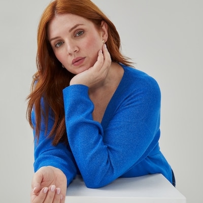 Women+ V-Neck Sweater - Bright Blue