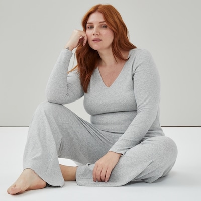 Women+ Ribbed Lounge Top - Grey Mix