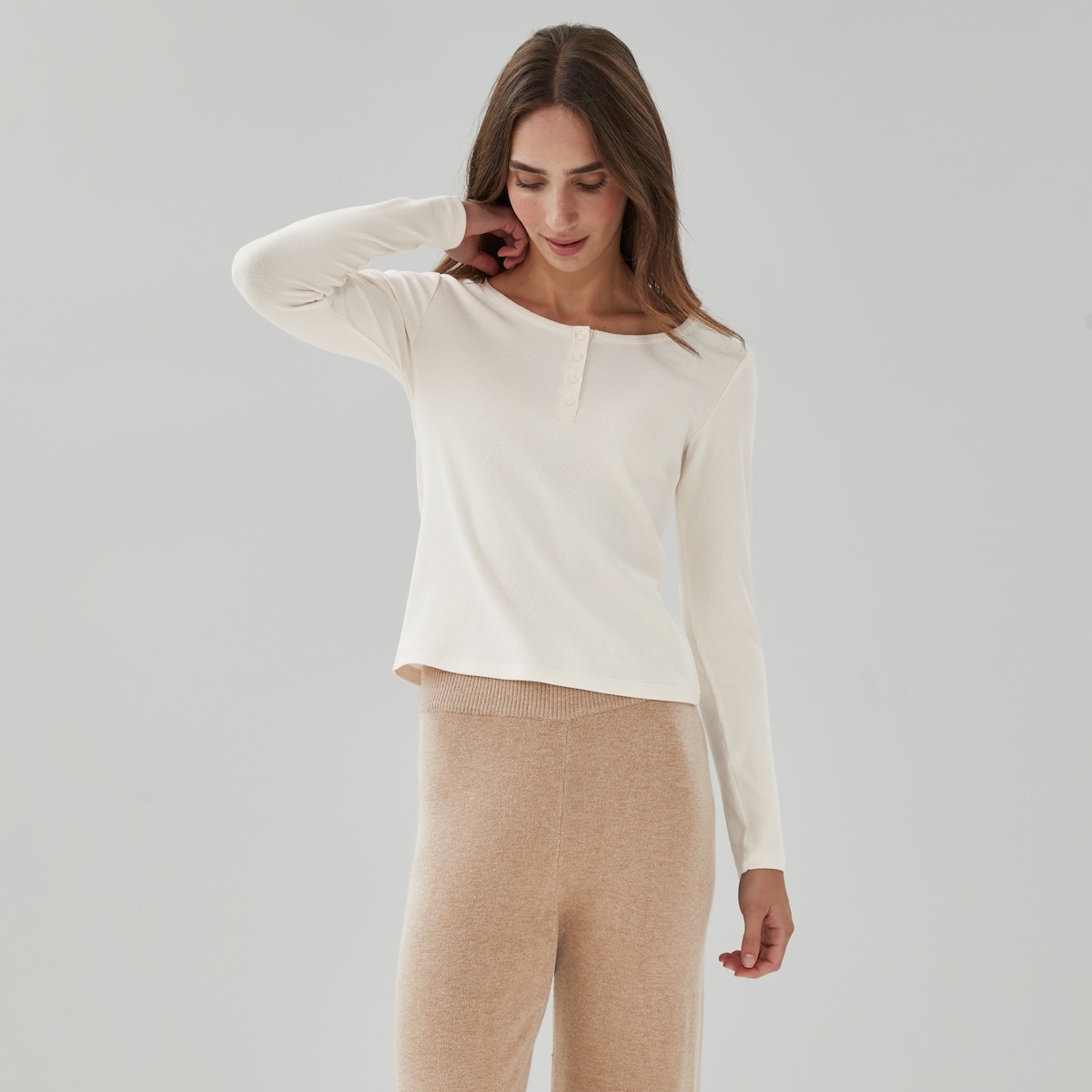 Henley Lounge Top - Cream