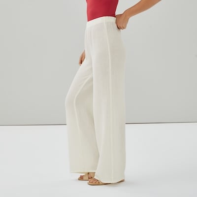 Pantalon cache-maillot de bain en gaze - Crème