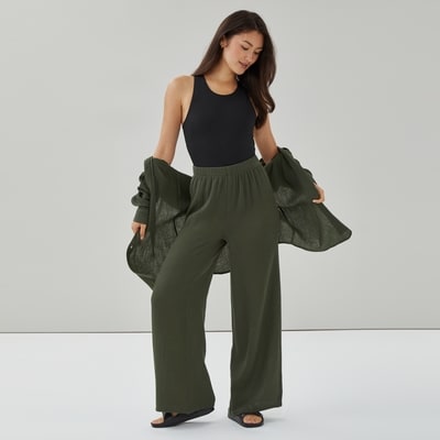 Pantalon cache-maillot de bain en gaze - Vert Militaire