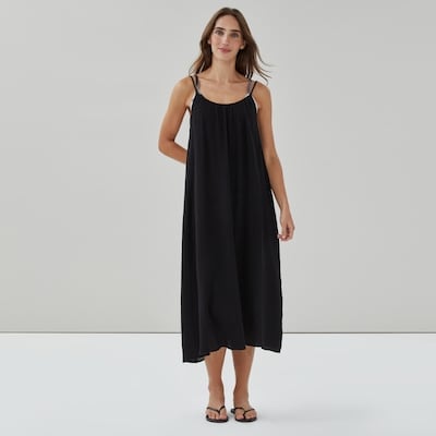Gauze Midi Dress Cover-Up - Black
