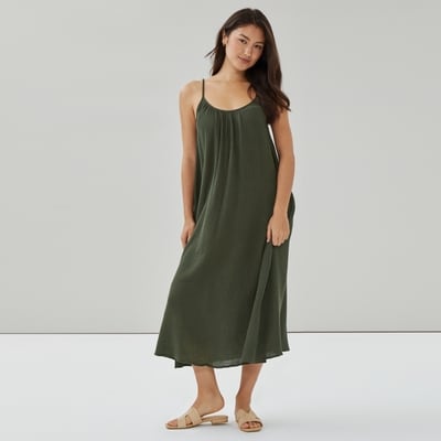 Robe midi cache-maillot de bain en gaze - Vert Militaire