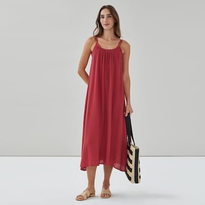 Gauze Midi Dress Cover-Up - Red