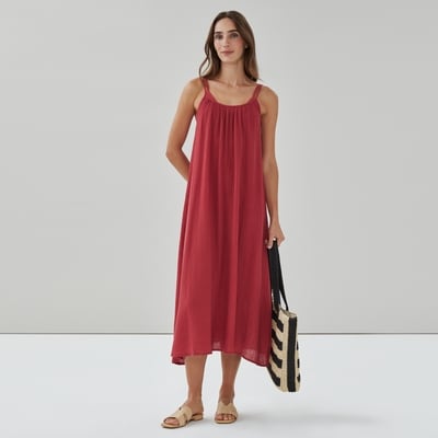 Gauze Midi Dress Cover-Up - Red