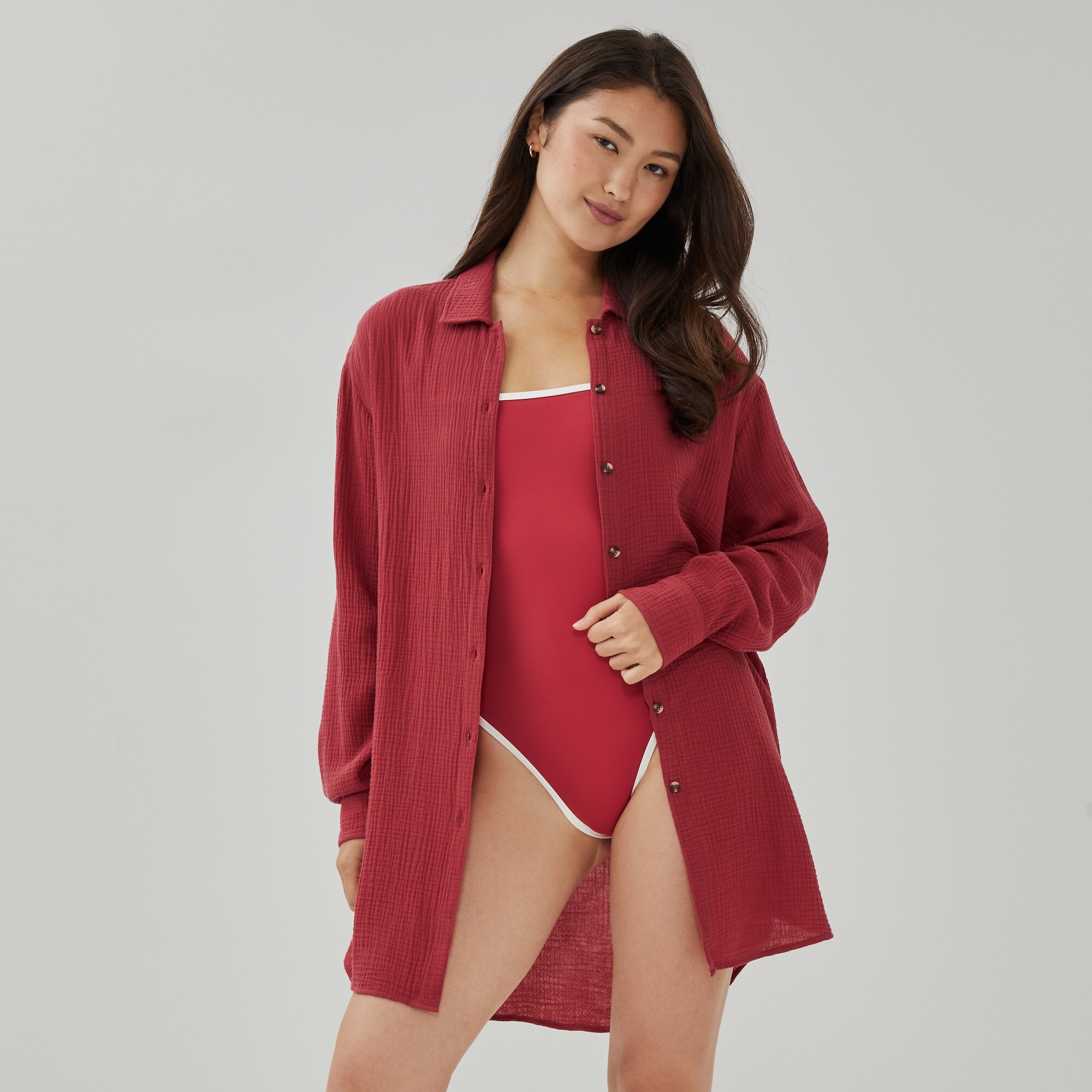 Gauze Button-Up Cover-Up