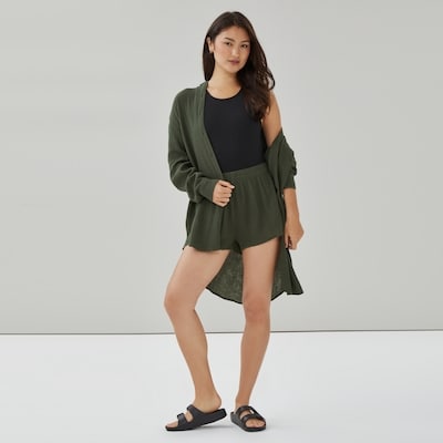 Short cache-maillot de bain en gaze - Vert Militaire