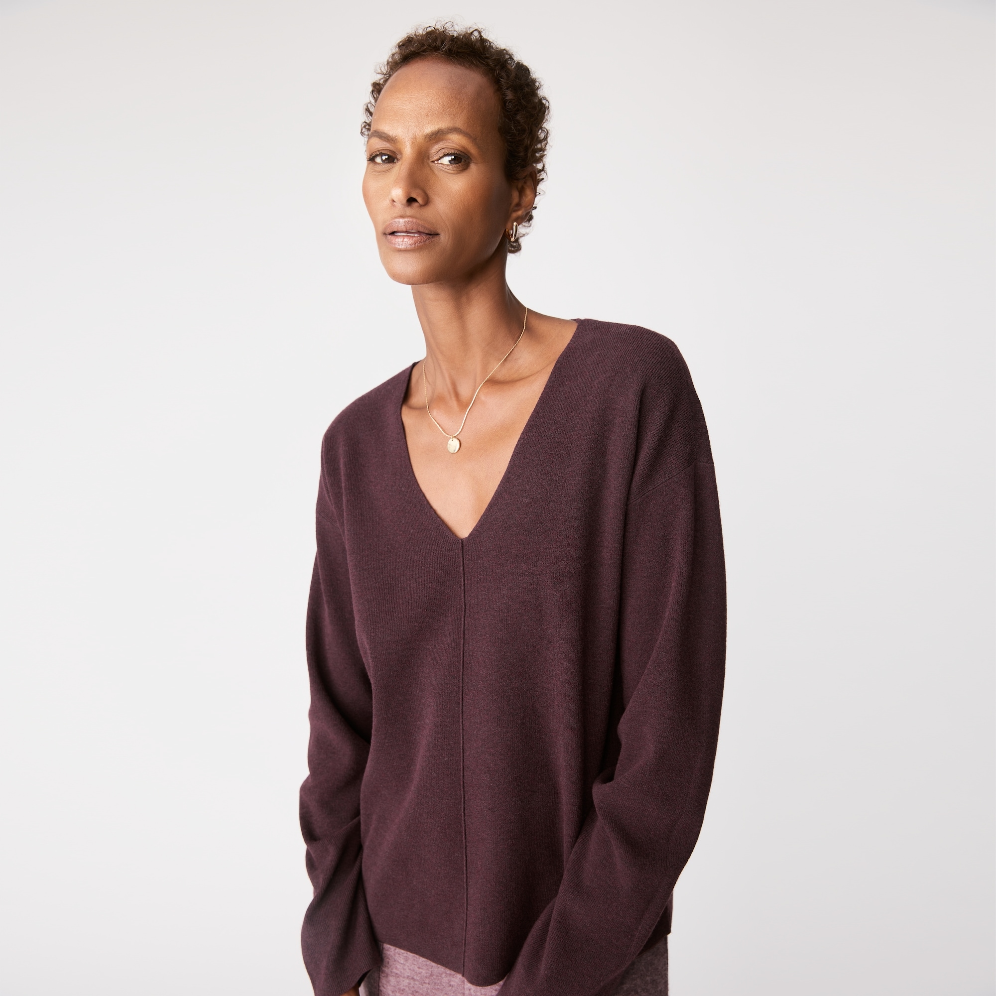 V-Neck Sweater in Plum from Joe Fresh