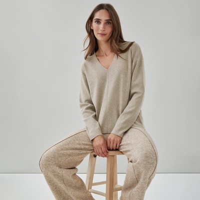 V-Neck Sweater - Light Brown Mix