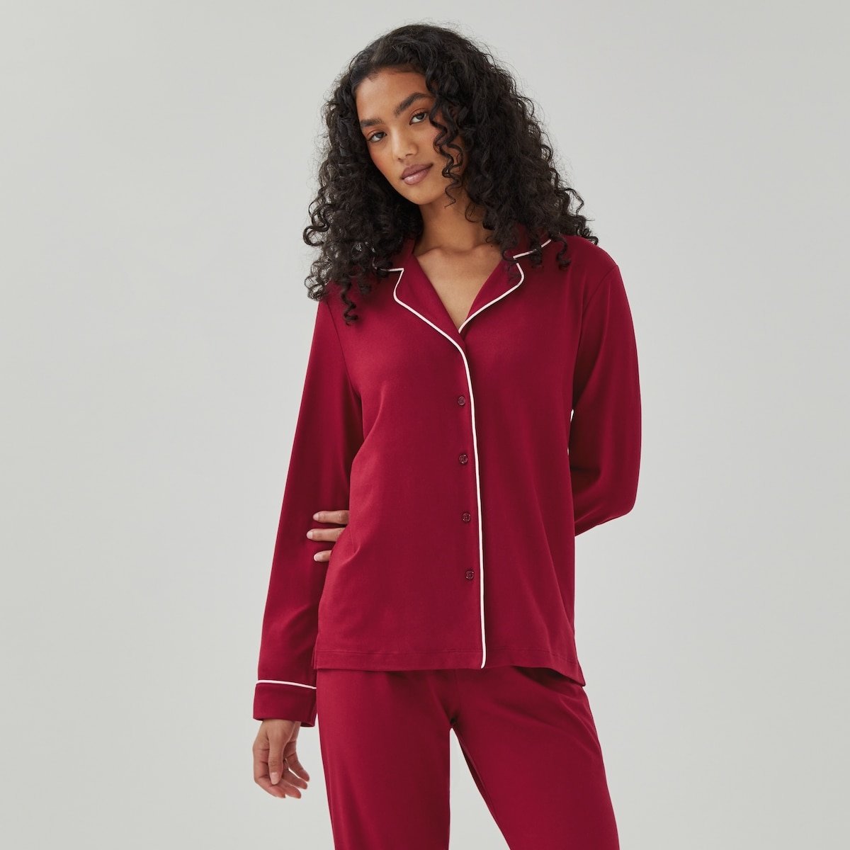 Chemise de nuit col revers - Marron