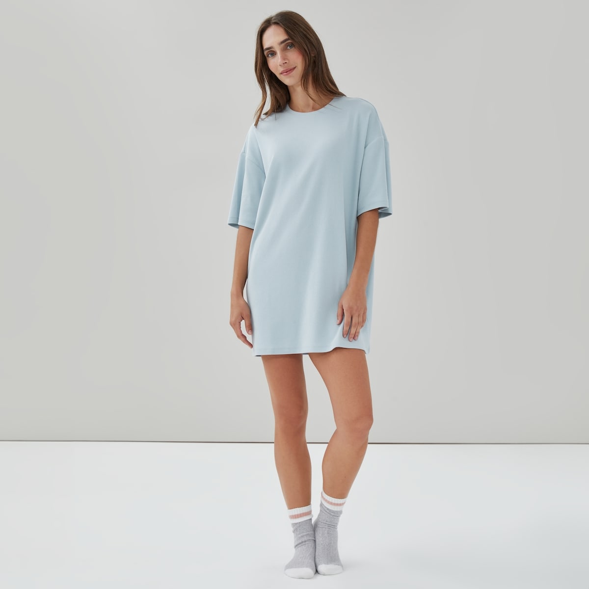 Ribbed Lounge Dress - Pale Blue