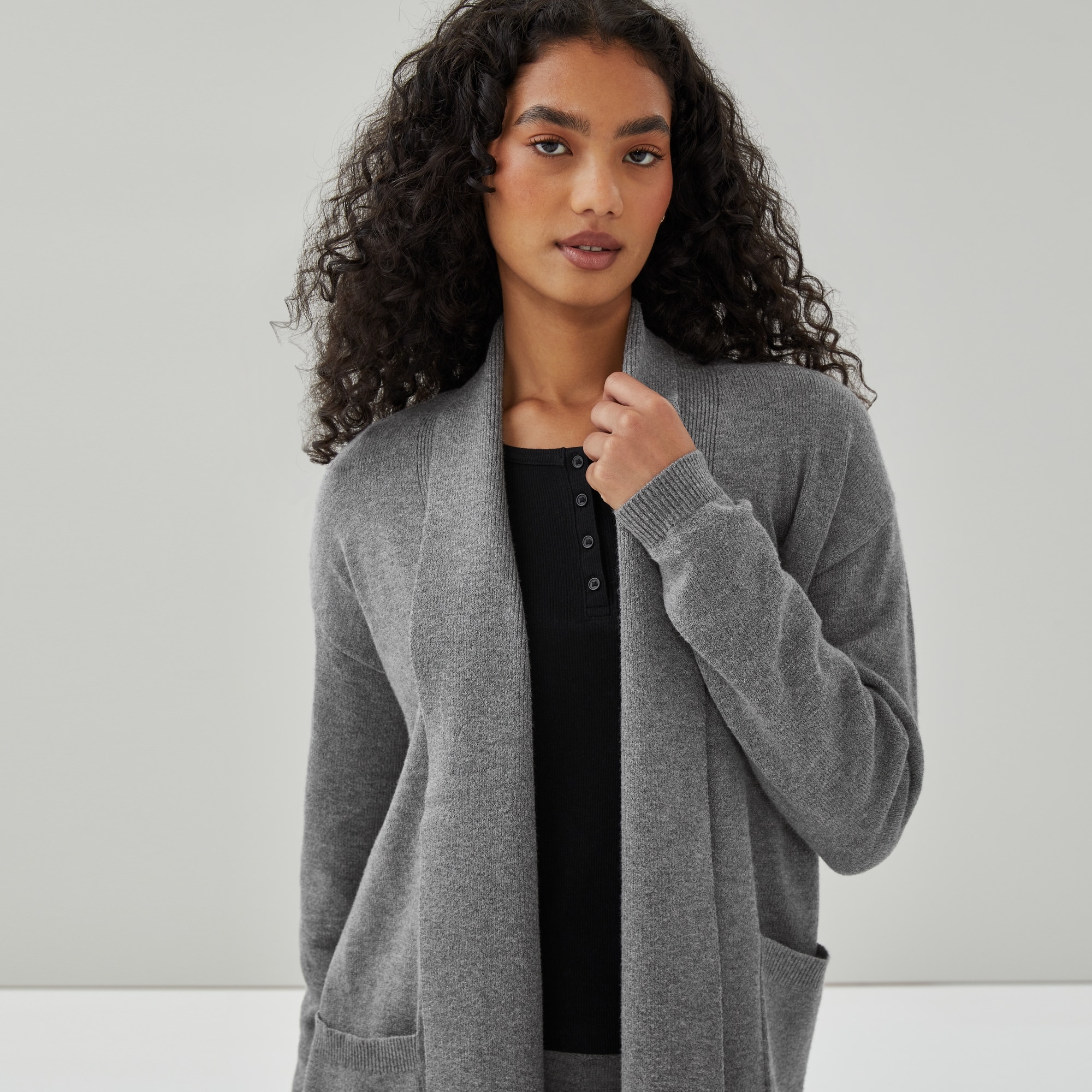 Open Front Lounge Cardigan in Charcoal Melange from Joe Fresh
