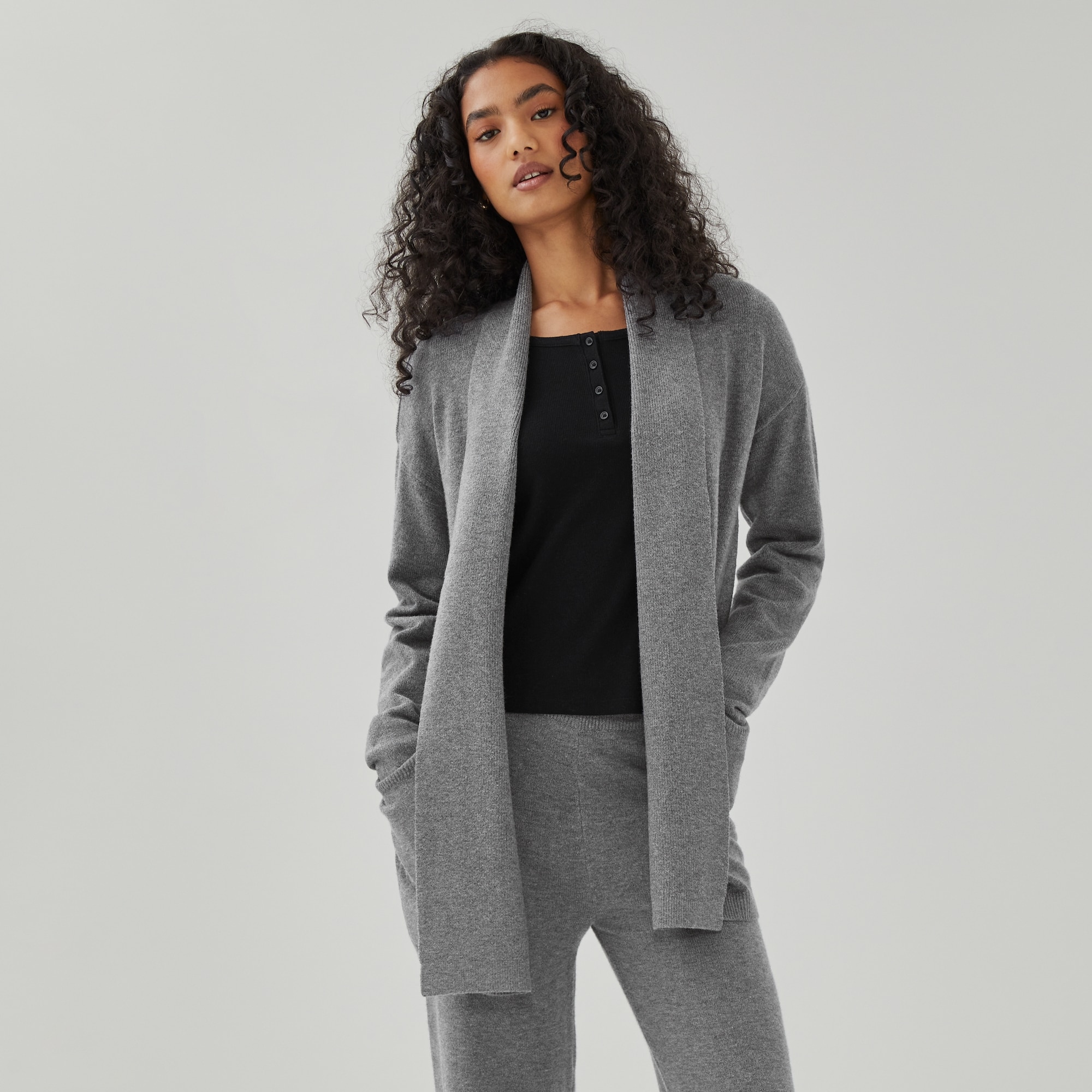 Open Front Lounge Cardigan in Charcoal Melange from Joe Fresh