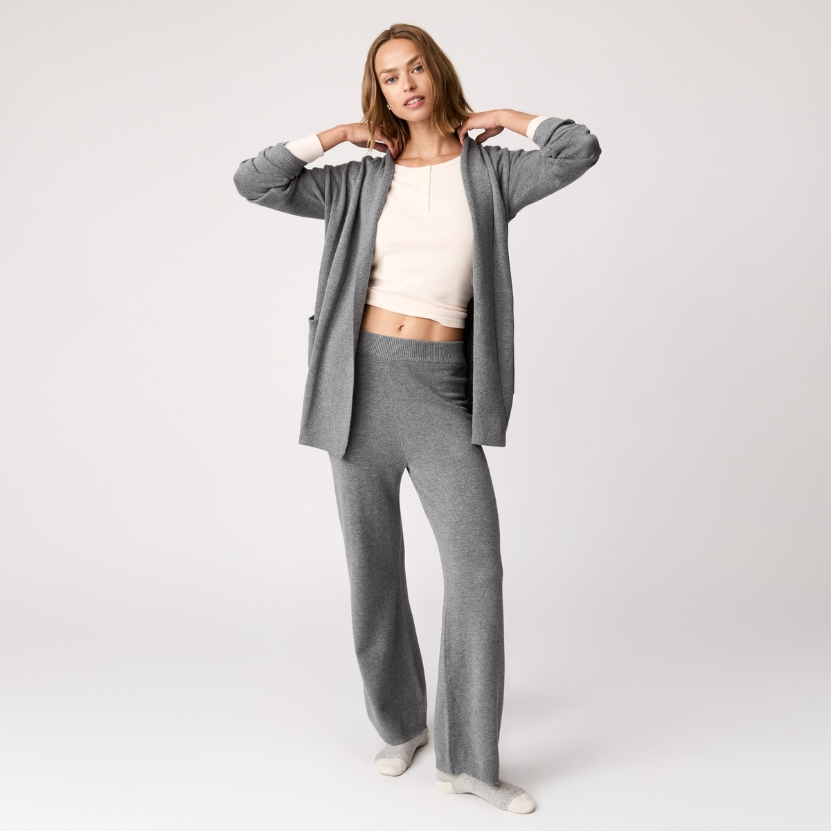 Open Front Lounge Cardigan - Charcoal Melange