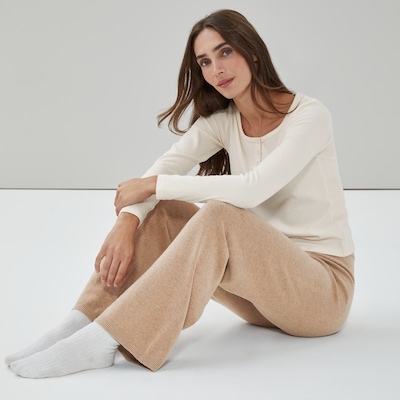 Wide Leg Lounge Pant - Light Khaki Mix