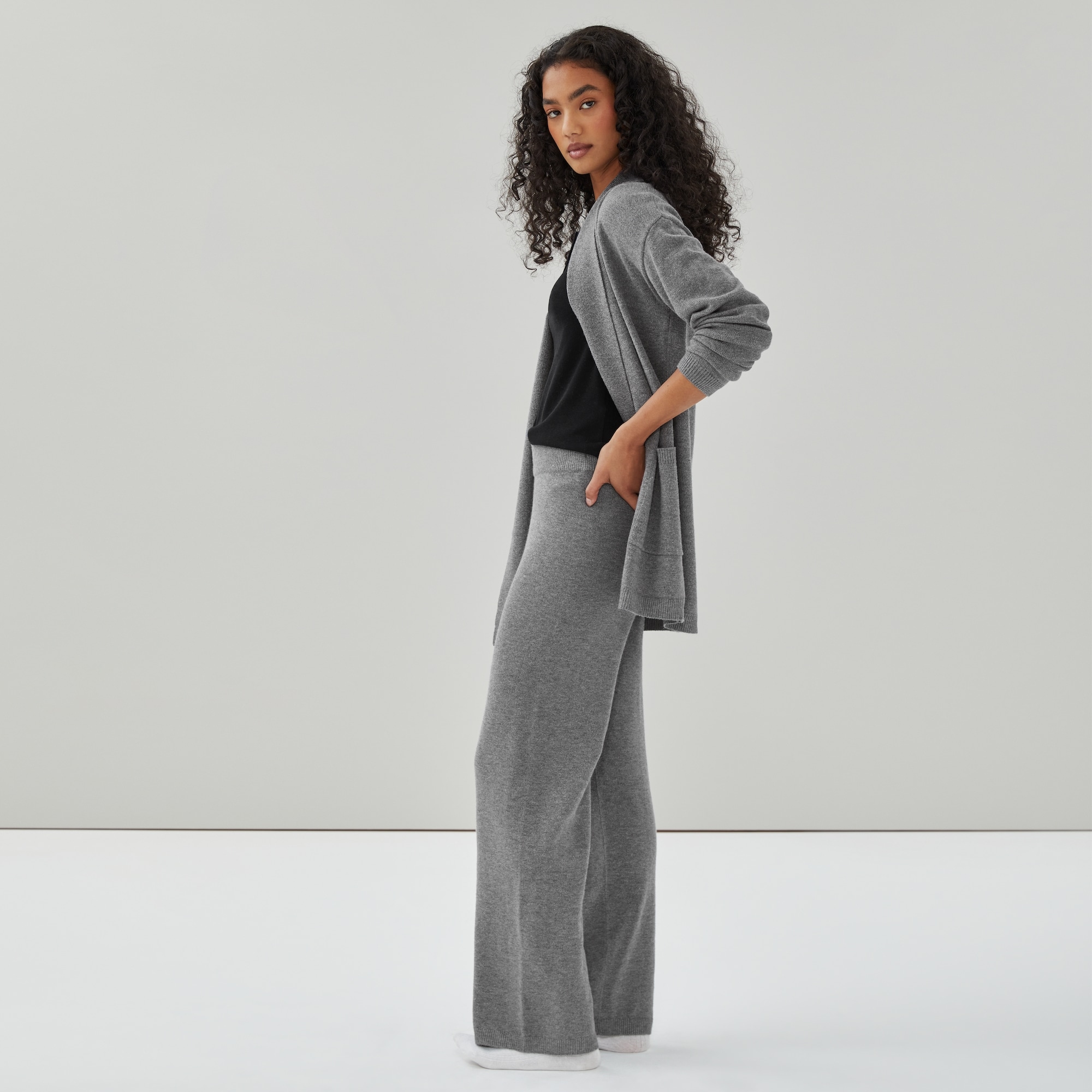 Wide Leg Lounge Pant in Charcoal Melange from Joe Fresh