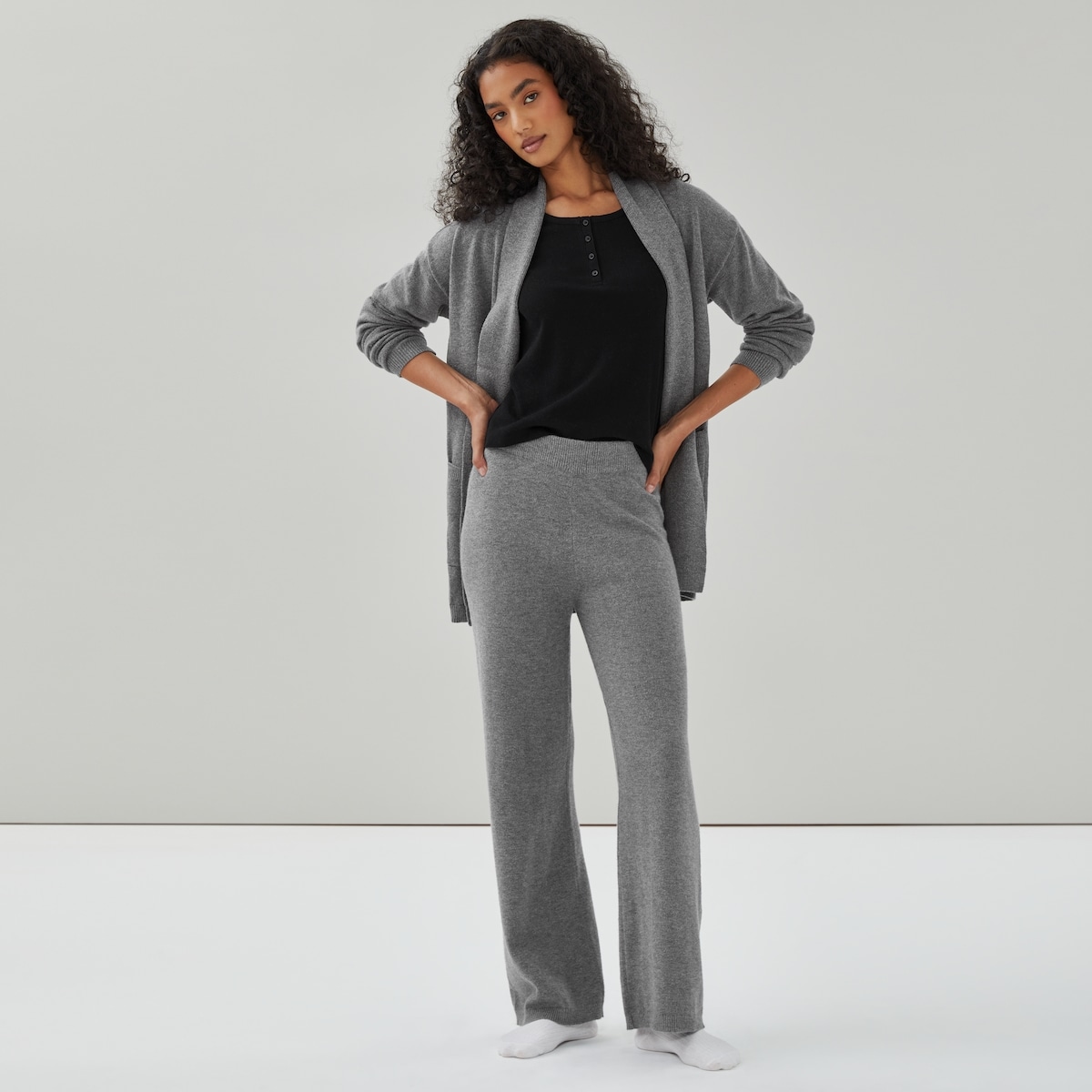 Pantalon de dtente jambe large - Mlange De Charbon