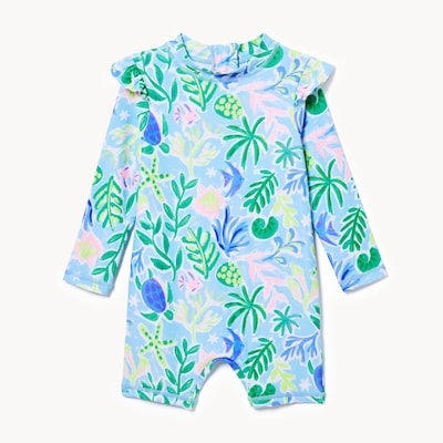 Baby Girls' Rash Guard Swimsuit - Light Blue