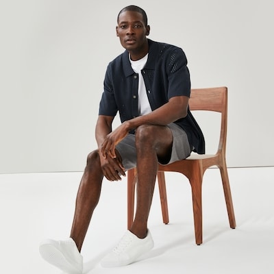 Men's Button-Up Short Sleeve Sweater - Dark Navy