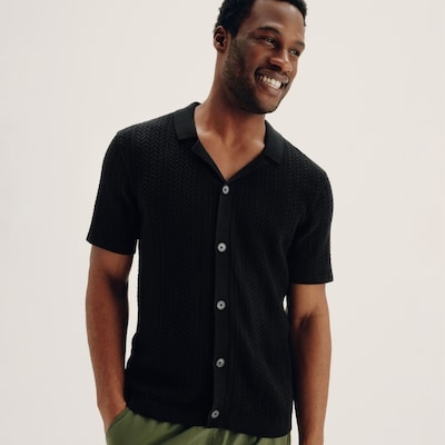 Men's Button-Up Sweater Polo - Black