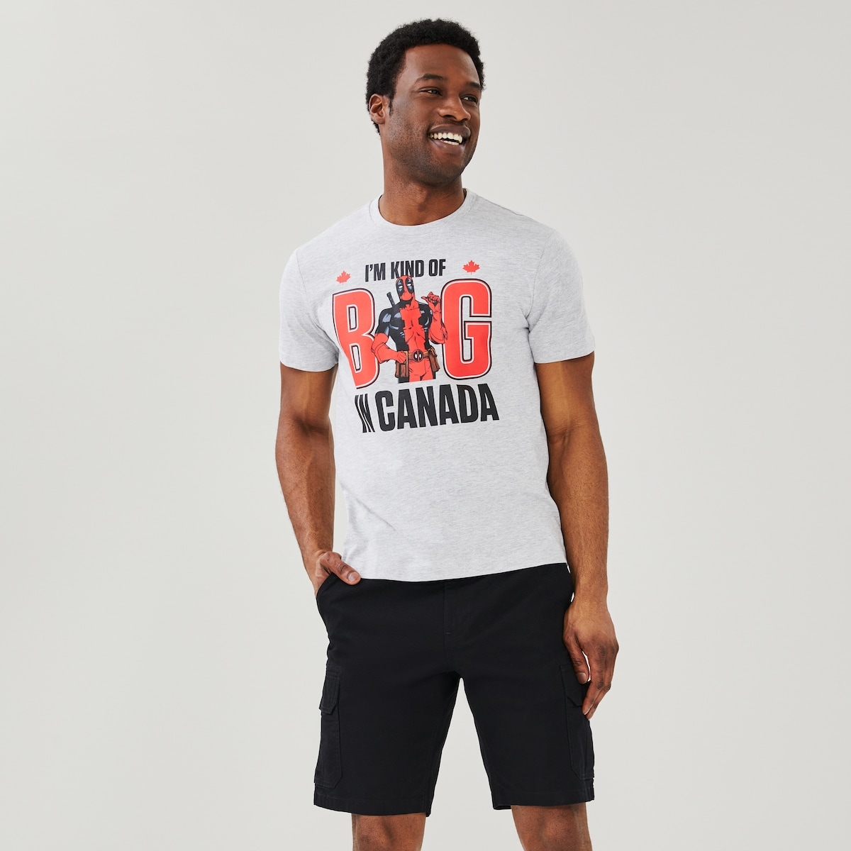 Men's Marvel Deadpool Canada T-Shirt - Grey Mix