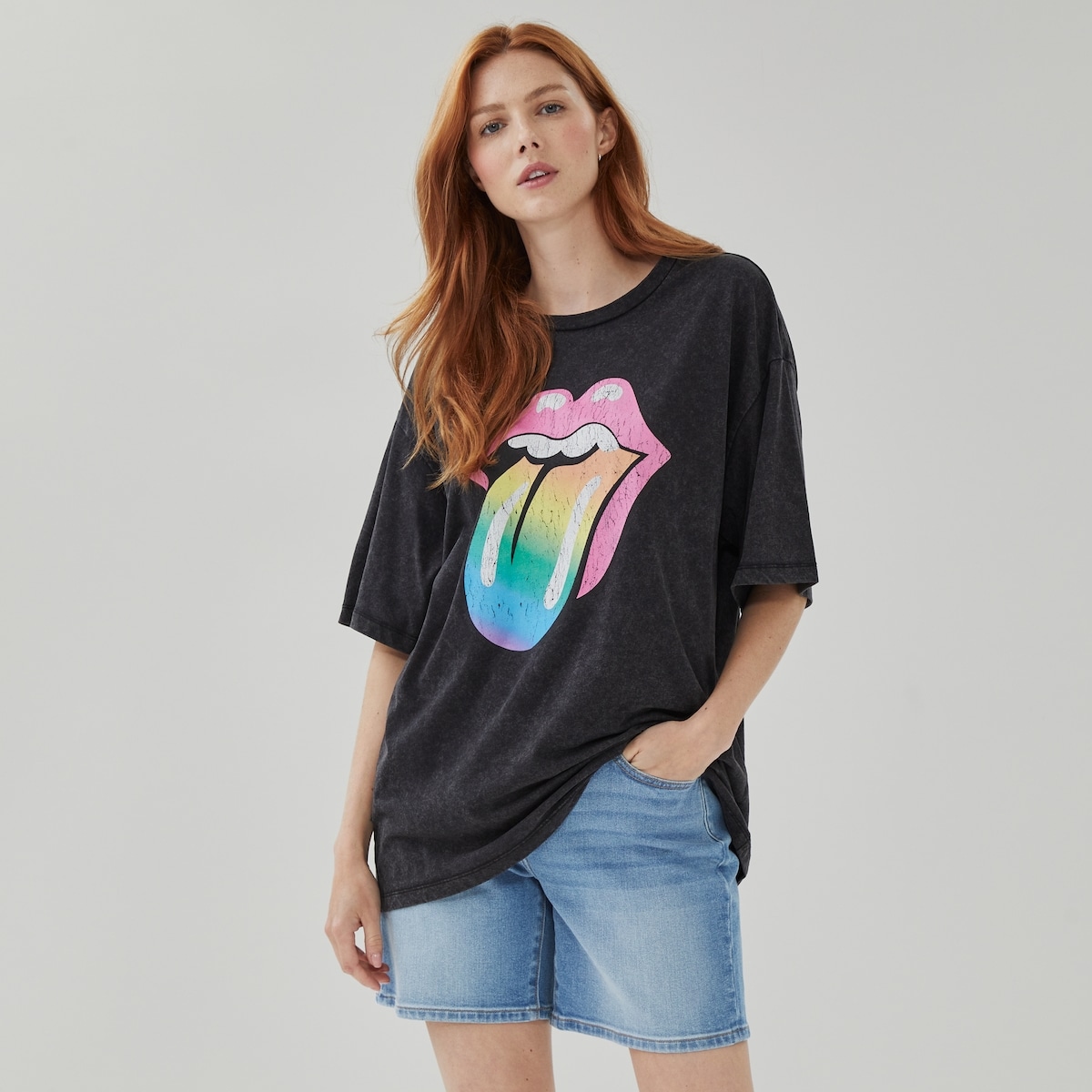 Adult Rolling Stones Graphic T-Shirt - Dark Wash