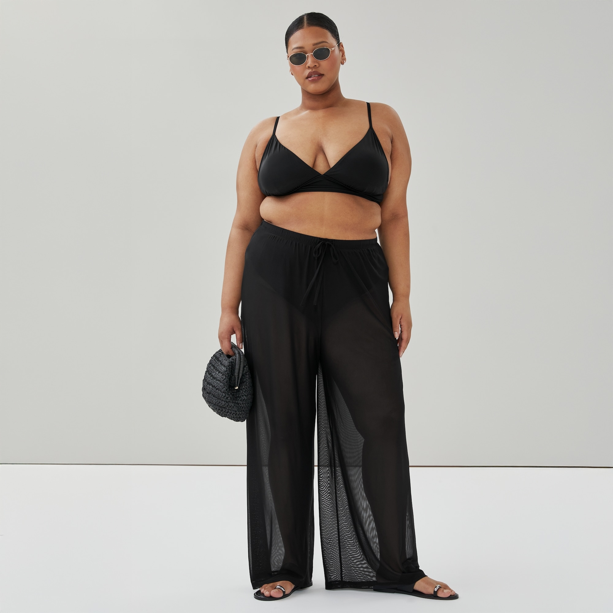 Black Mesh Mesh Pants Bathing Suit Cover Up GAKVBUO Women's