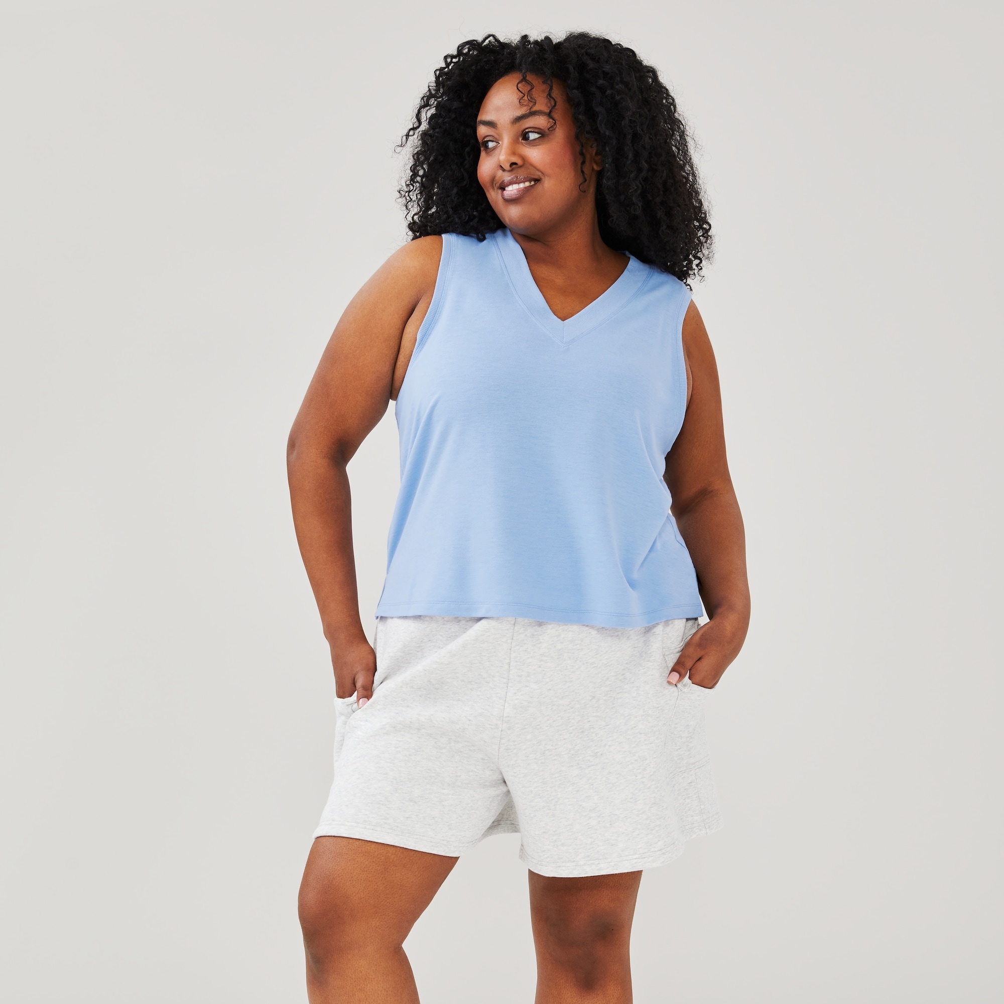 OFEEFAN Women's Sleeveless Scoop Neck Tank Top - Loose Fit Summer Basic Light Blue