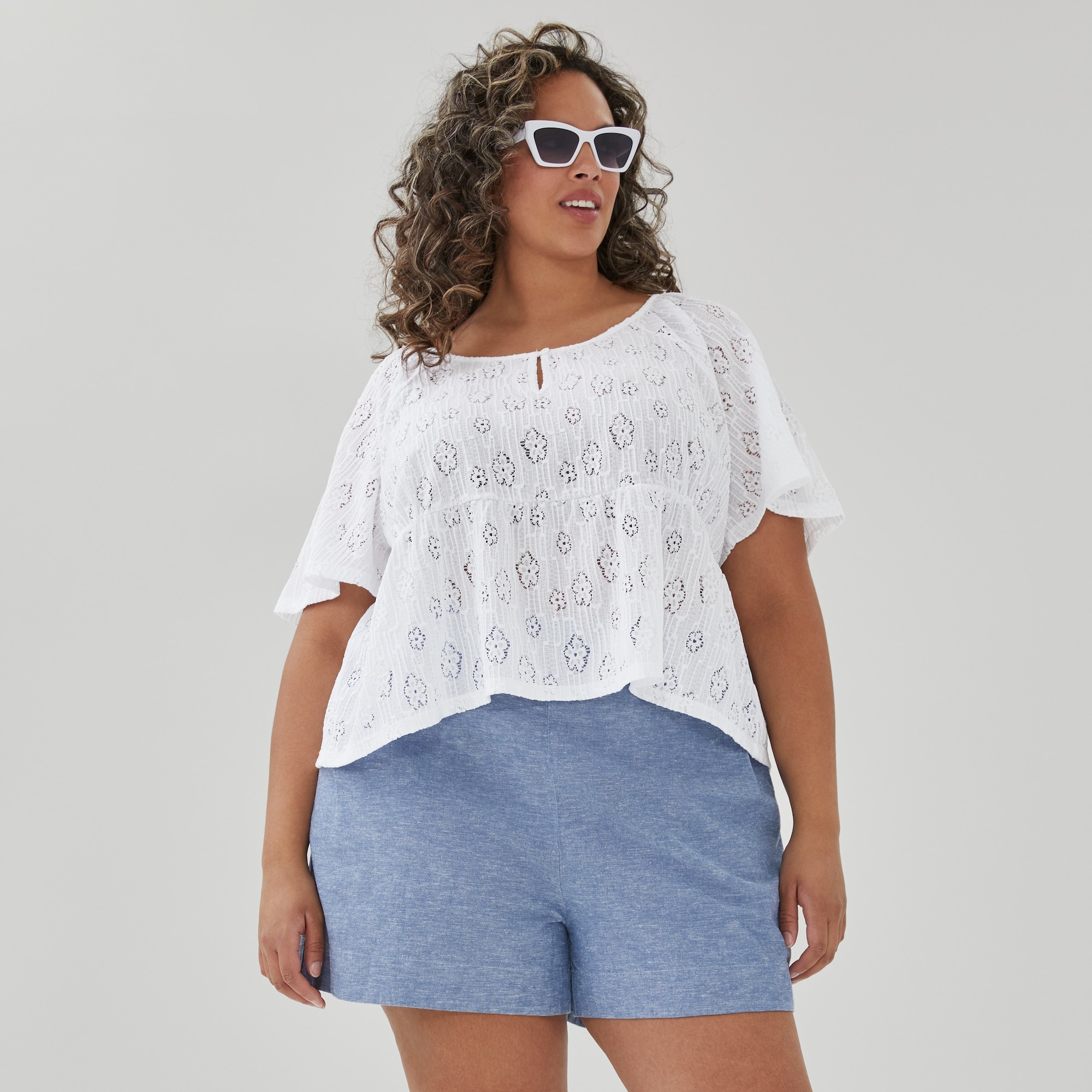 Women+ Knit Lace Top in Bright White from Joe Fresh