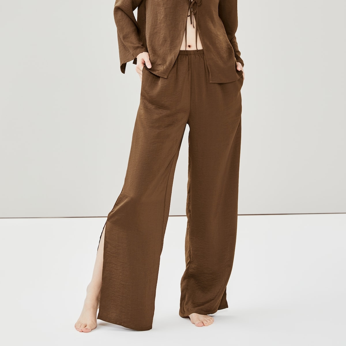 Satin Lounge Pant - Brown