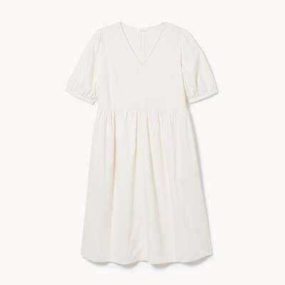 Cotton V-Neck Midi Dress - Cream