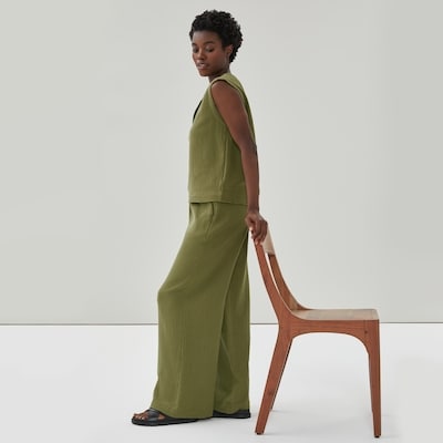 Pantalon en gaze froissée - Olive