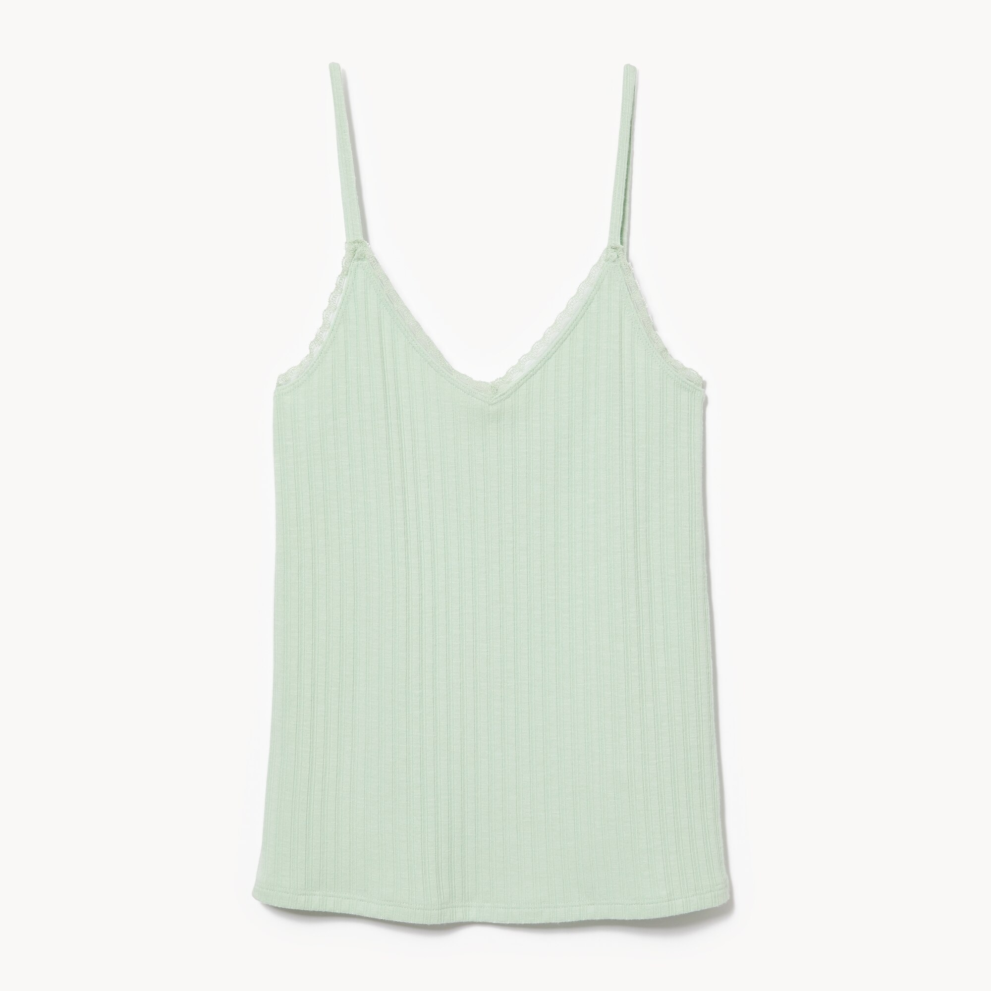 【ELCHELE】MULTIPLY LACE×RIB CAMI - MINT Contrast Lace Cami Top (Color : Mint Green, Size : X-Small