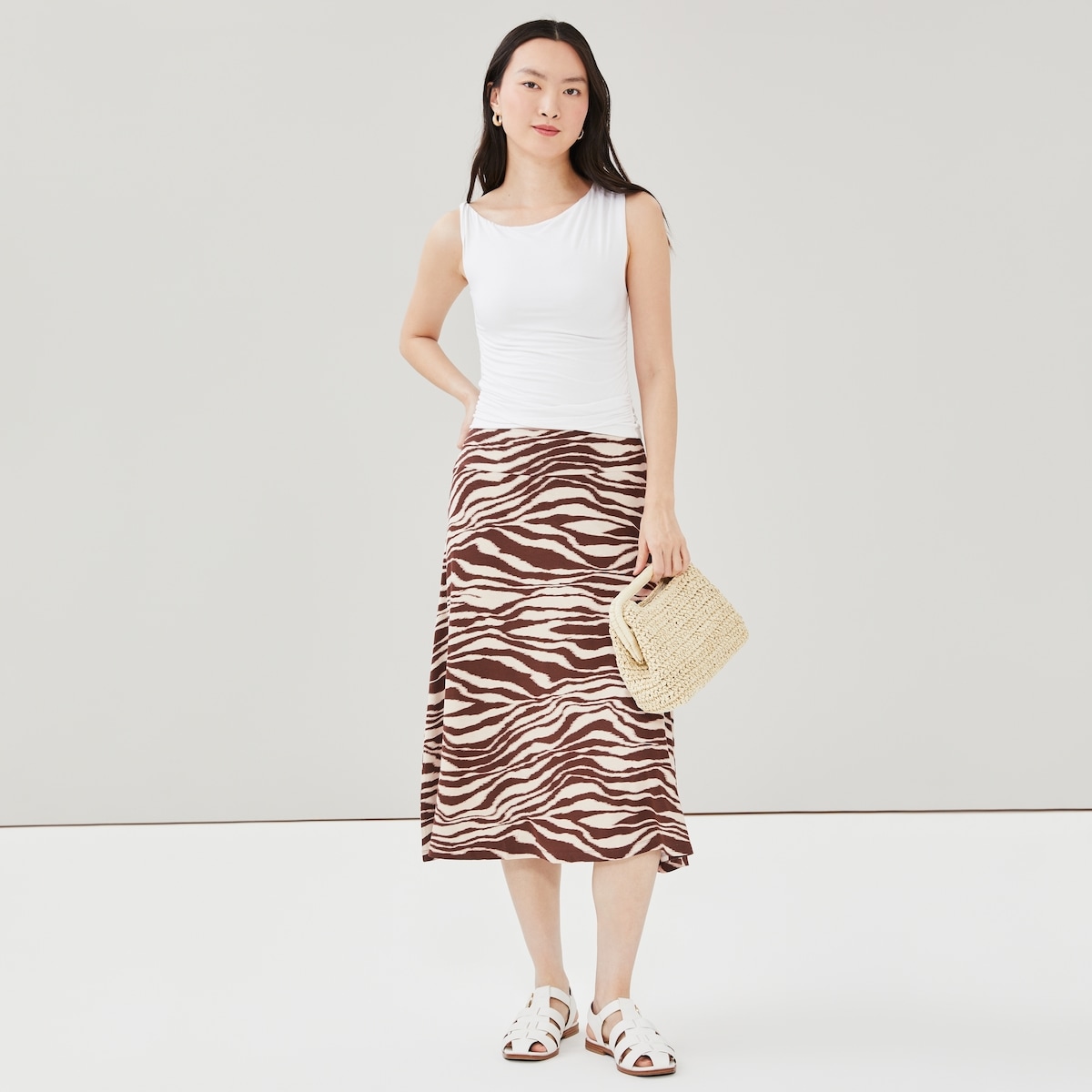 Wide Waistband Midi Skirt