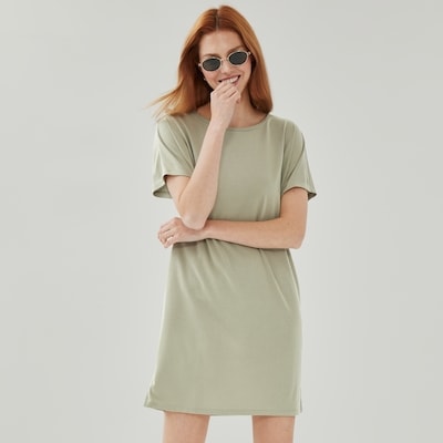 Sandwash T-Shirt Dress - Khaki Green