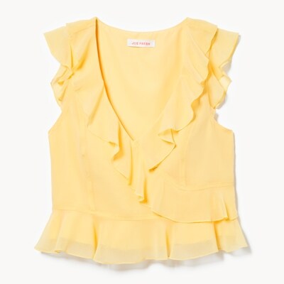 Ruffle V-Neck Top - Pastel Yellow