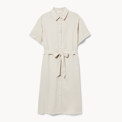 Linen Blend Button-Up Midi Dress - Linen