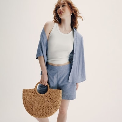Linen Blend Pull-On Short - Blue Mix
