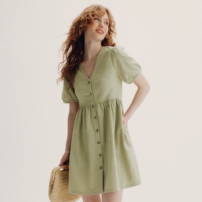 Button-Up Midi Dress - Khaki Green
