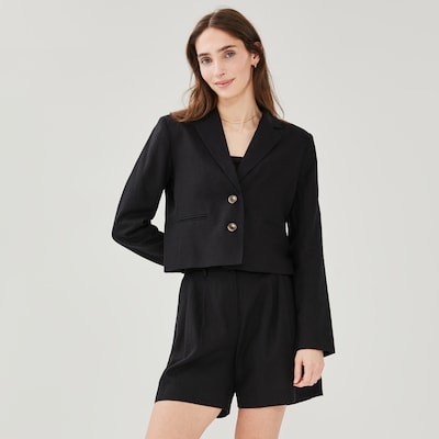Linen Blend Crop Blazer - JF Black