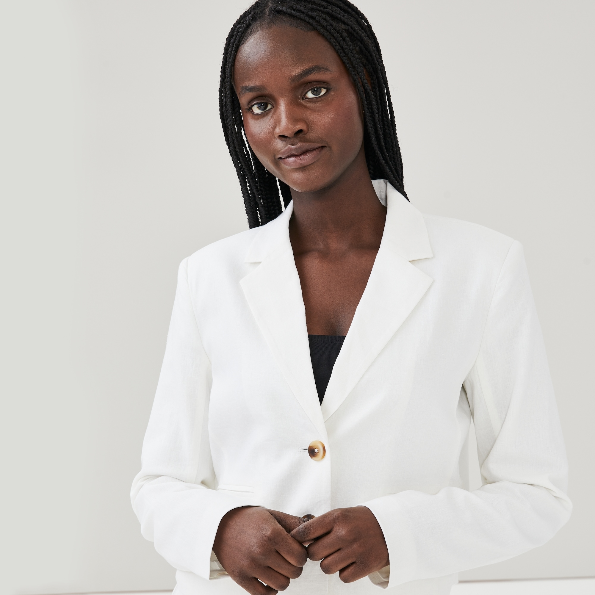 Linen Cropped White Blazer Jacket Cropped Linen Jacket White Talbots