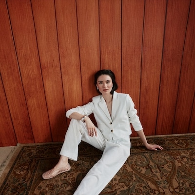 Linen Blend Cropped Blazer - Bright White